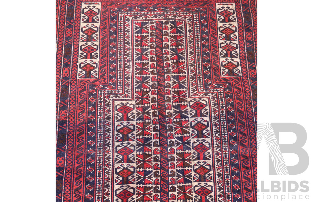 Hand Knotted Persian Baluchi Wool Prayer Rug with Tree of Life Design