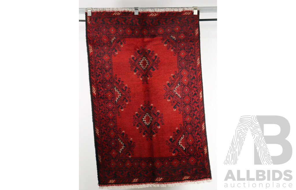 Hand Knotted Afghan Wool Rug with Deep Madder Red Colouration