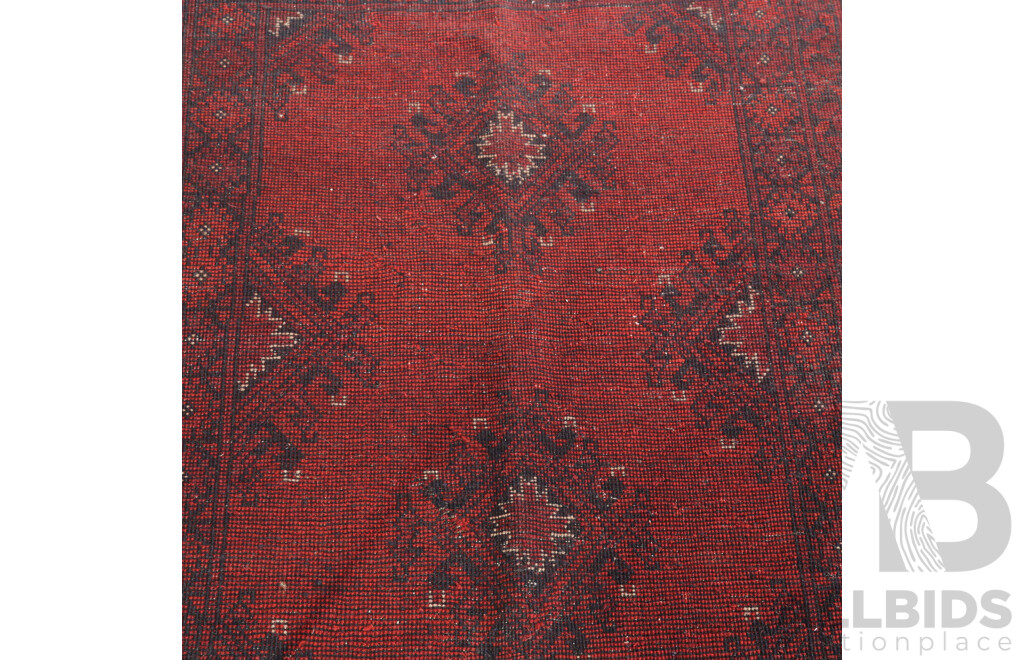 Hand Knotted Afghan Wool Rug with Deep Madder Red Colouration