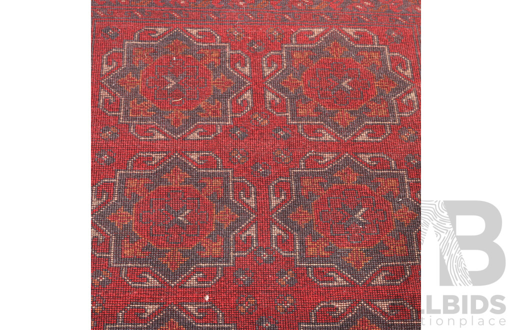 Hand Knotted Afghan Thick Wool Rug with Deep Madder Red Colouration