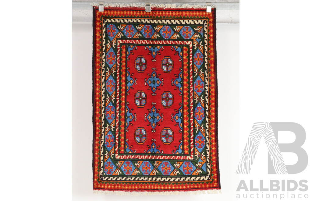 Hand Knotted Afghan Wool Rug with Bright Colours and Gul Design