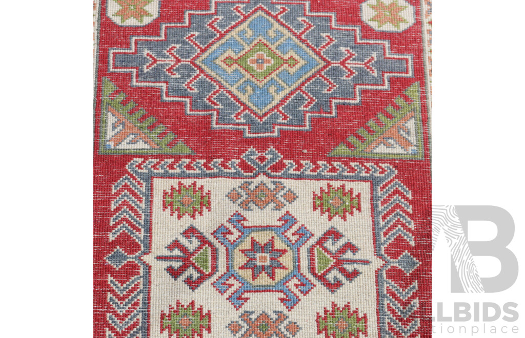 Hand Knotted Afghan Wool Rug with Bright Kazak Design