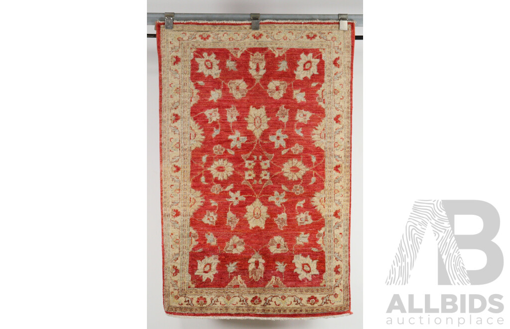 Hand Knotted Afghan Wool Rug with Restrained Design