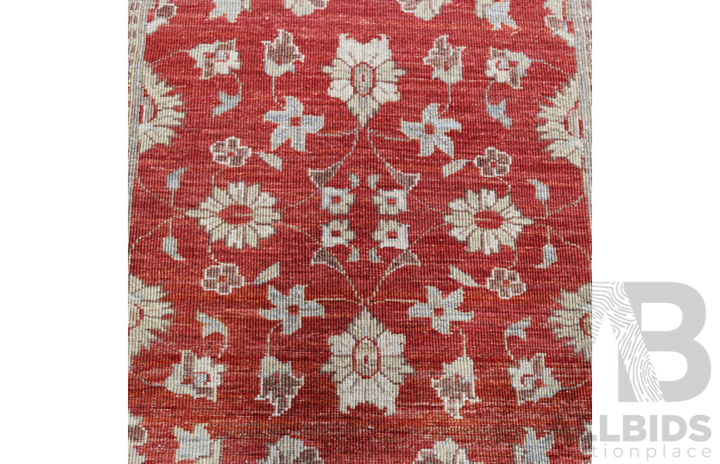 Hand Knotted Afghan Wool Rug with Restrained Design