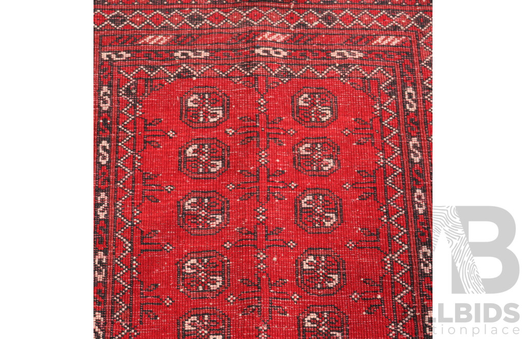 Hand Knotted Afghan Wool Rug with Classic Madder Red Gul Design