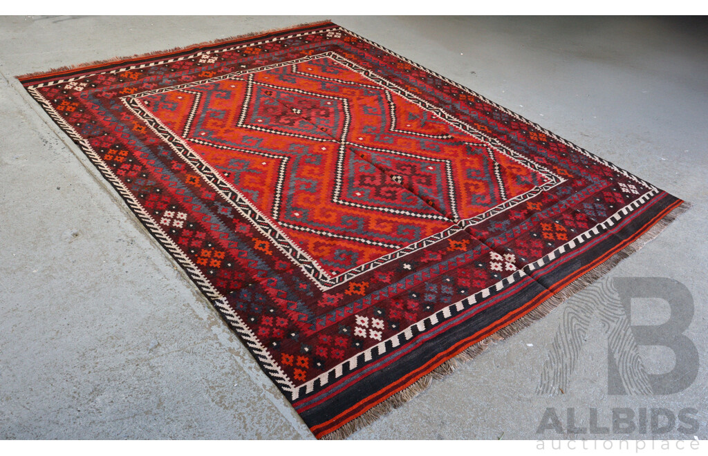 Large Hand Woven Persian Maimana Wool Slit Weave Kilim