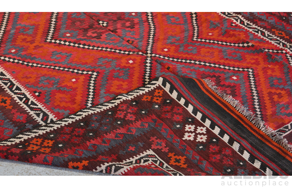 Large Hand Woven Persian Maimana Wool Slit Weave Kilim