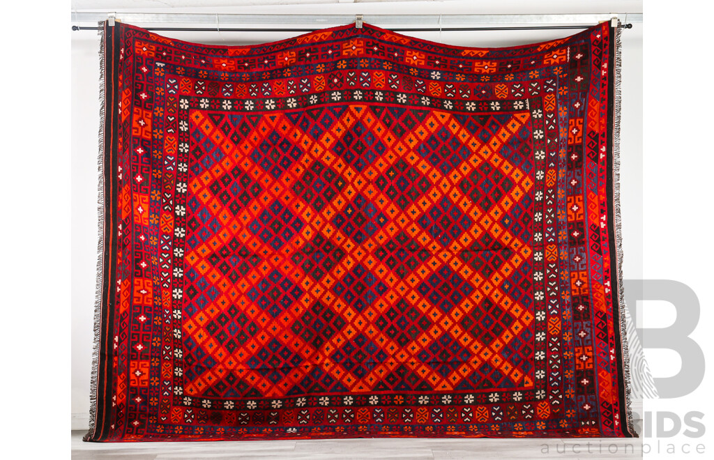 Large Hand Woven Persian Maimana Wool Slit Weave Kilim
