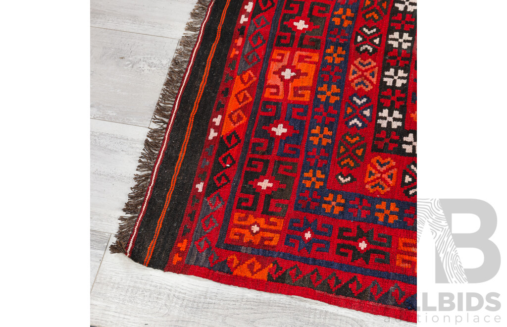 Large Hand Woven Persian Maimana Wool Slit Weave Kilim