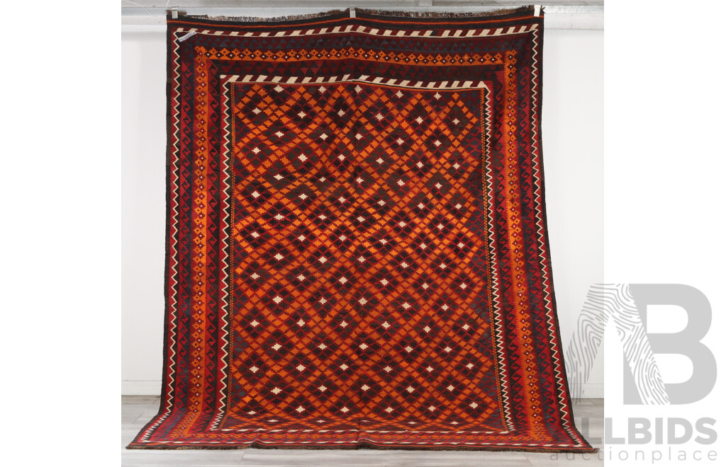 Large Hand Woven Persian Maimana Wool Slit Weave Kilim