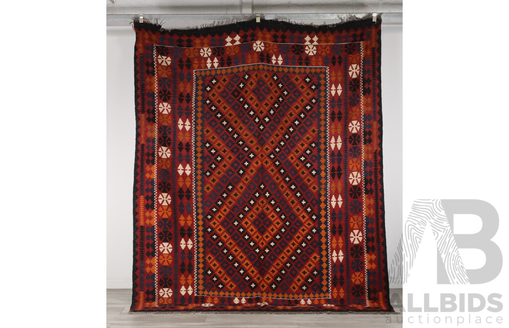 Large Hand Woven Persian Maimana Wool Slit Weave Kilim