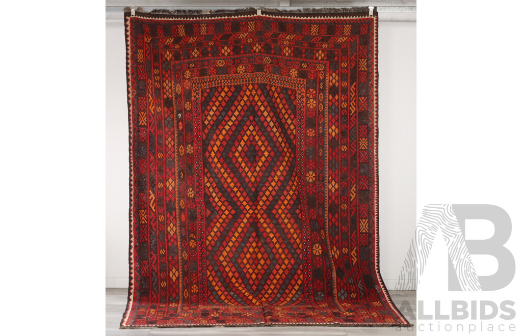 Large Hand Woven Persian Maimana Wool Slit Weave Kilim