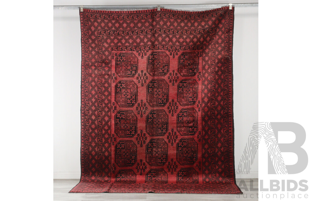 Large Hand Knotted Afghan Wool Main Carpet with Classic Elephants Foot Gul Design