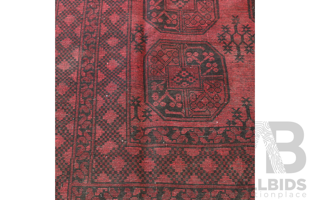 Large Hand Knotted Afghan Wool Main Carpet with Classic Elephants Foot Gul Design
