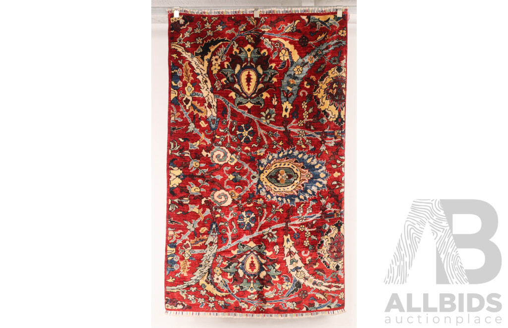 Large Hand Knotted Afghan Soft Wool Carpet with Tasselled Ends and Abrashed Design