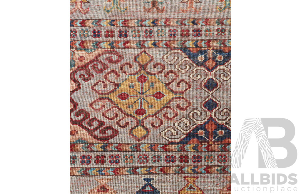 Large Hand Knotted Afghan  Wool Carpet with Latch Hook Gul Abrashed Design