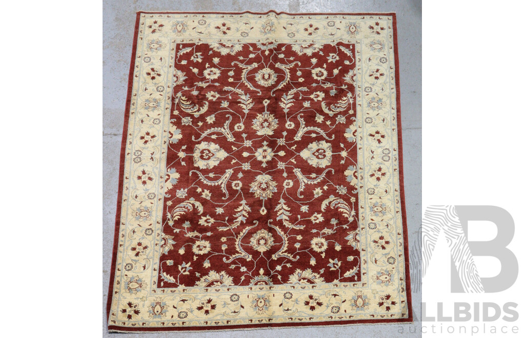 Large Hand Knotted Afghan Soft Wool Main Carpet with Palmette Border Design