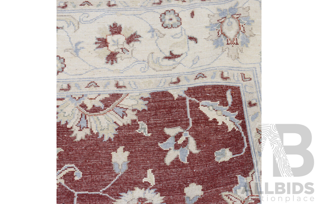 Large Hand Knotted Afghan Soft Wool Main Carpet with Palmette Border Design