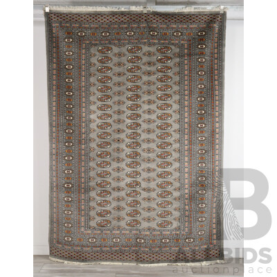 Large Hand Knotted Afghan Soft Wool Main Carpet with Grey Bokharra Design