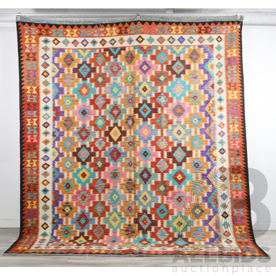 Large Hand Woven Afghan Wool Slit Weave Kilim with Bright Design