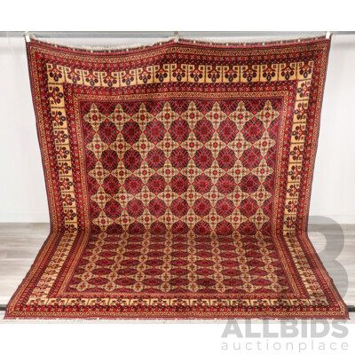 Large Red Tone Hand Knotted Afghan Bokhara