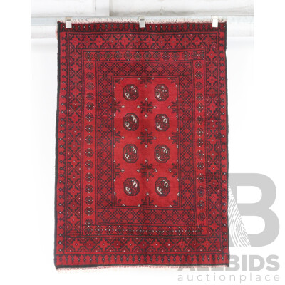 Hand Woven Afghan Thick Wool Rug with Madder Red Colouration