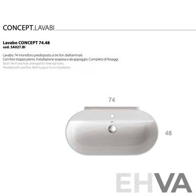 GLOBO SA027.BI Wash Basin 74x48cm - Lot of 3