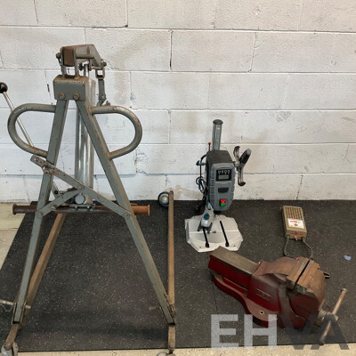 FERREX Electric Drill Press & Folding Crane & Vintage Dawn Vice & Battery Load Tester