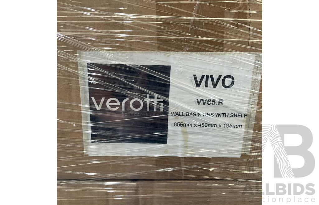 Pallet of VEROTTI  VIVO Wall Basin RHS with Right Shelf - Total in 28 