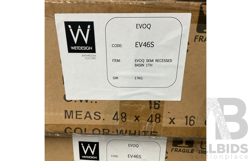 Pallet of WETDESIGN EV46S Evoq Semi Recessed Basin