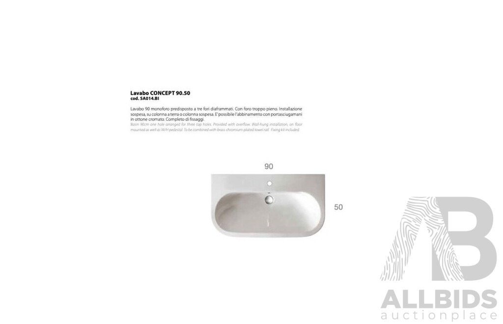 GLOBO SA014.BI Concept Series 90cm One/three Holes White Wash Basin