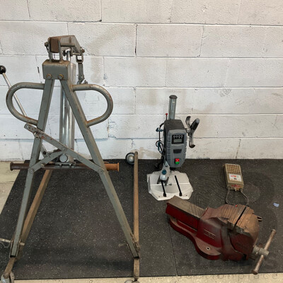 FERREX Electric Drill Press & Folding Crane & Vintage Dawn Vice & Battery Load Tester