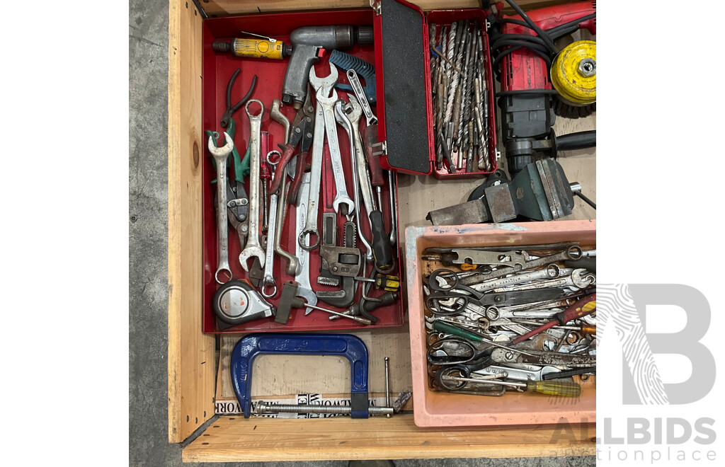 HILTI Hammer Drill with Assorted of  Hand Tools - Drill Bits, Vice, Clamps and More