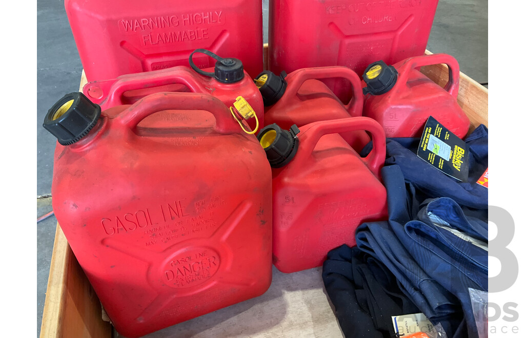 Pallet of PPE - Bisley & Hard Yakka Work Clothing, Safety Glasses (x24), Jerry Cans 5L (x3), 10L (x2), 20L (x2)