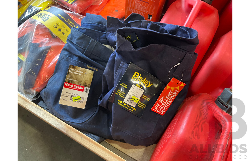 Pallet of PPE - Bisley & Hard Yakka Work Clothing, Safety Glasses (x24), Jerry Cans 5L (x3), 10L (x2), 20L (x2)