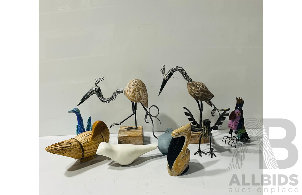 Collection Decorator Bird Figures Including Ceramic, Tin, Wood and More