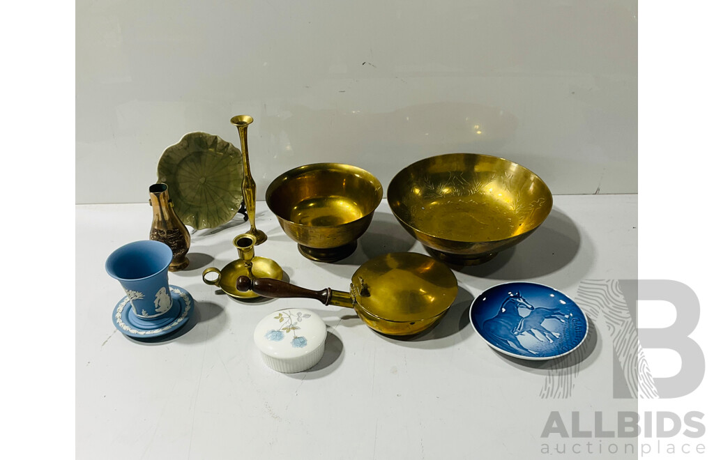 Collection Decorator Items Including Wedgwood Porcelain Ice Rose Lidded Dish, Two Pieces Wedgwood Jasperware and More