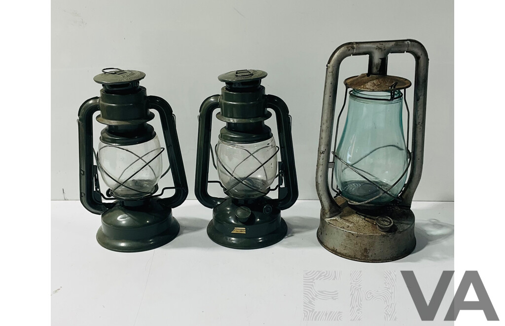 Vintage Australian Lanora Kero Lantern Along with Pair Contemporary Chinese Examples