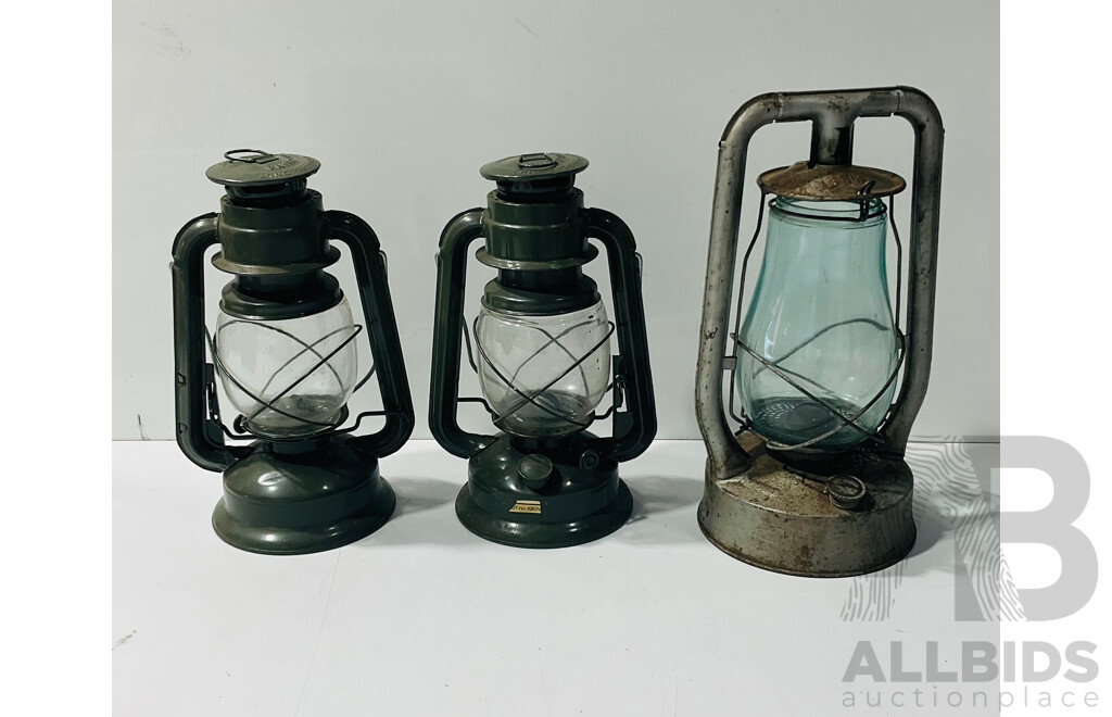 Vintage Australian Lanora Kero Lantern Along with Pair Contemporary Chinese Examples