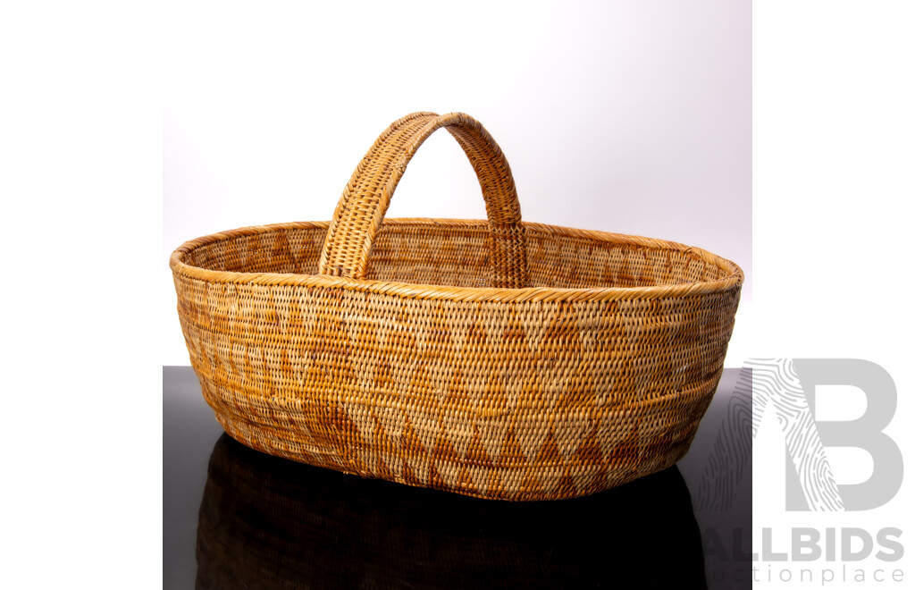 Vintage Hand Woven Fibre Tribal Basket, Solomon Islands
