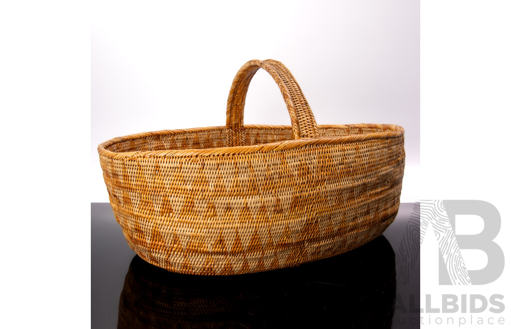Vintage Hand Woven Fibre Tribal Basket, Solomon Islands