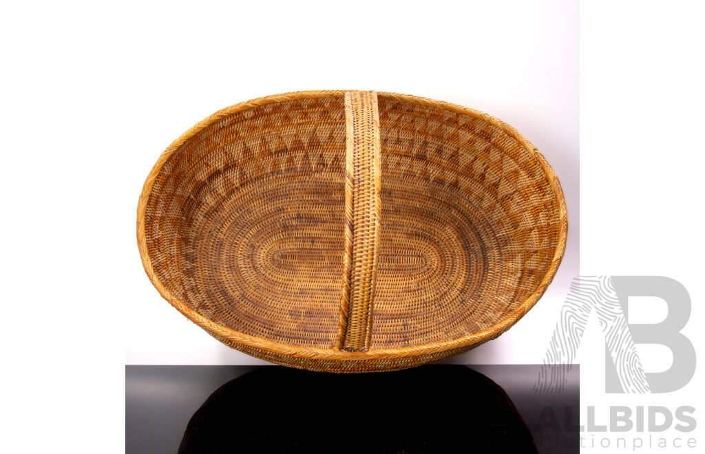 Vintage Hand Woven Fibre Tribal Basket, Solomon Islands