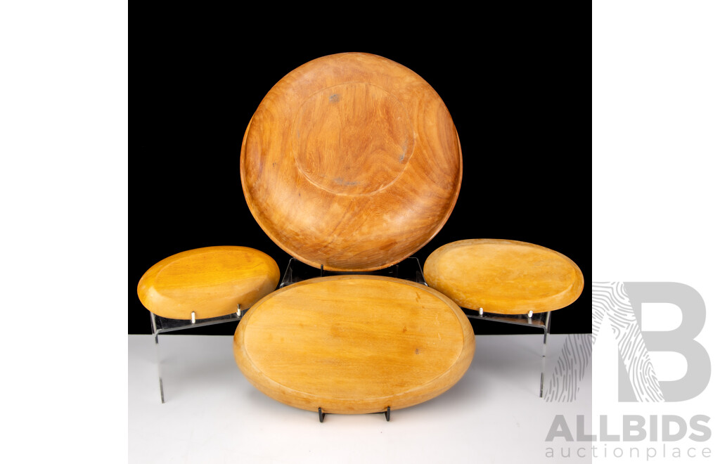 Collection Vintage Hand Carved Trobriand Island Bowls with Mother of Pearl Inlay to Exterior