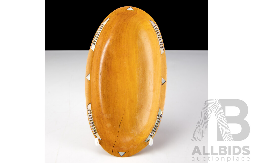 Collection Vintage Hand Carved Trobriand Island Bowls with Mother of Pearl Inlay to Exterior
