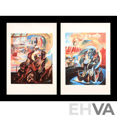 Carlo Barufaldi, (20th Century, Italian, 1934-), Untitled - Dreamscape I & II, Vintage Colour Serigraphs of Original Oils, Hand Signed & Editioned, 52 x 40 cm (images)(2)