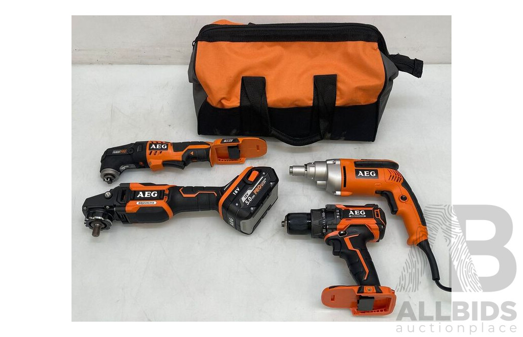 AEG 4 Piece 18 Volt Tool Kit with Carry Bag - New