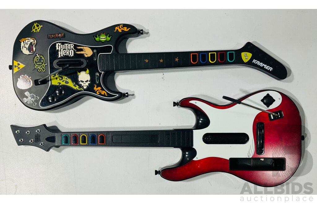 Pair of Guitar Hero Guitar Controllers Including Guitar Hero II: Legends of Rock Controller with Wtickers