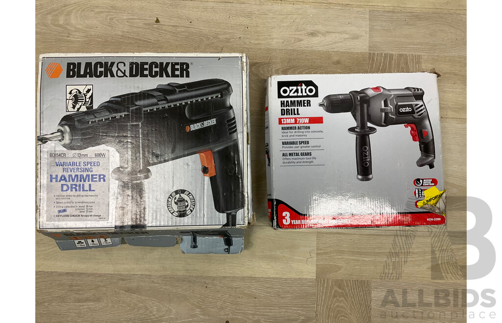 BLACK & DECKER Hammer Drill, OZITO Hammer Drill - Lot of 2