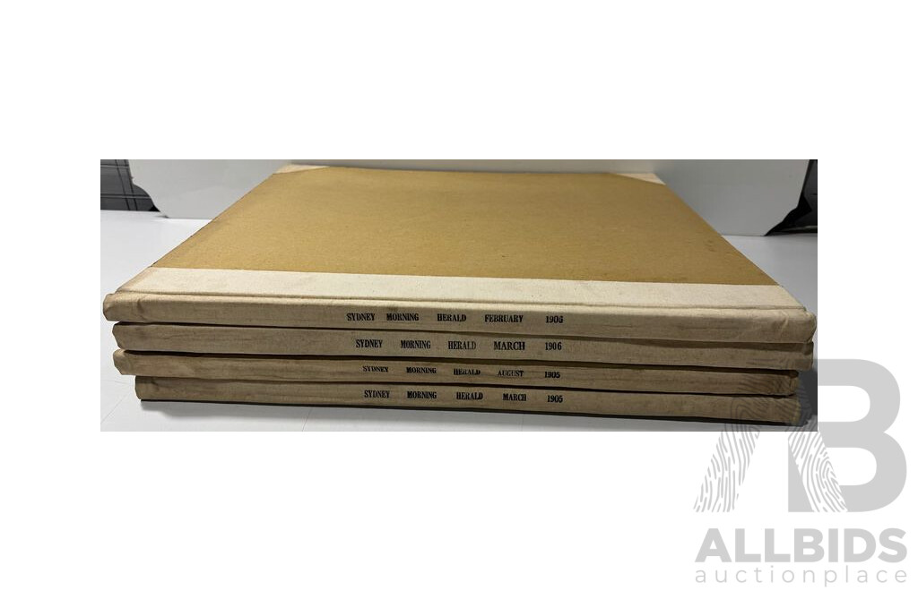 Collection Four Antique Bound Sydney Morning Herald Newspapers Comprising March, Aug 1905 & March, Feb 1906