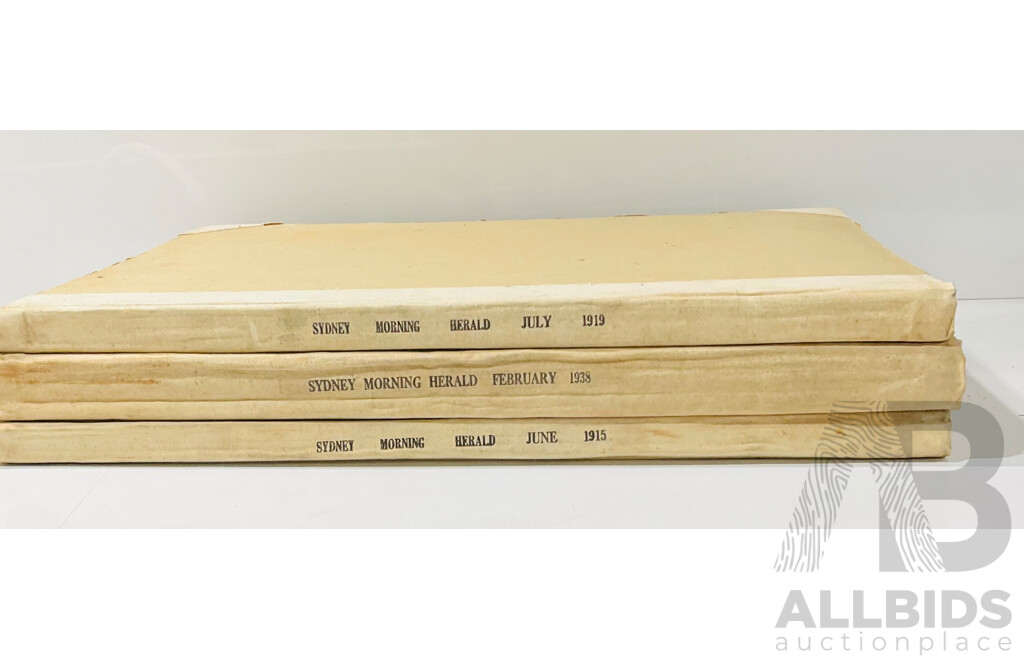 Collection Four Antique Bound Sydney Morning Herald Newspapers Comprising April 1906, October 1907, July 1908 & Feb 1909